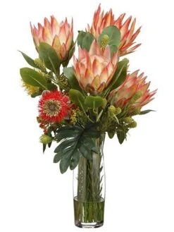 26″H X 17″W X 17″L Protea/Leucopermum In Glass Vase Orange