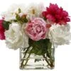 14″ Peony Mixed In Glass Vase Pink