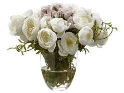 8″ Mini Rose In Glass Vase Cream