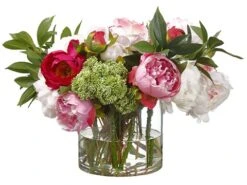15.25″H X 20″W X 23″L Mix Peony in Glass Vase Pink