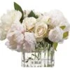 9″H X 11″W X 12″L Peony/Rose In Glass Vase White
